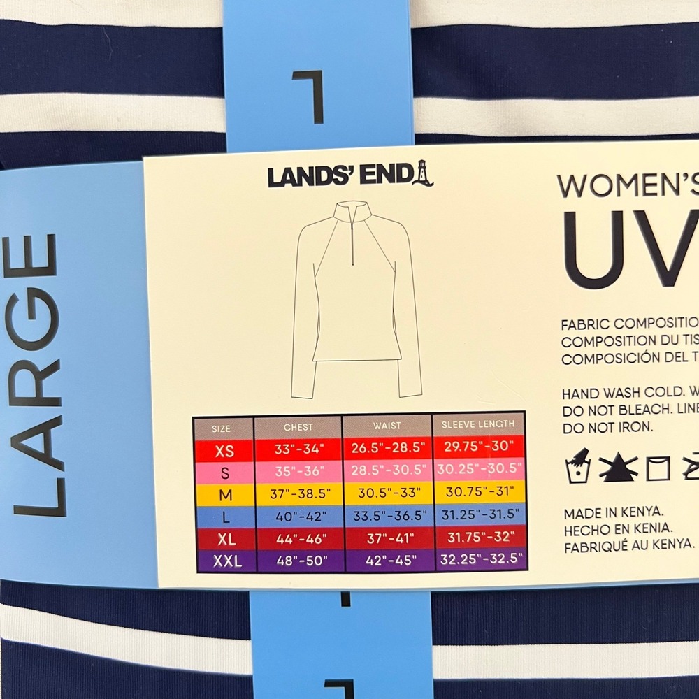 Lands End Womens Quarter Zip UV Tee Navy White Striped UPF 50 Long Sleeve Large - Picture 8 of 9
